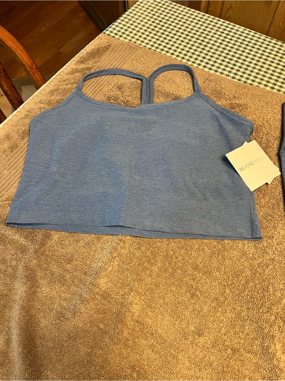 Beyond Yoga Heathered Blue Crop Sports Bra with T-Back